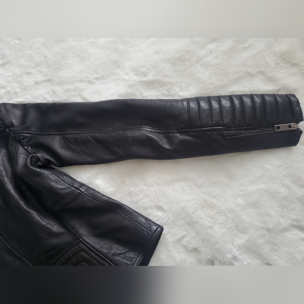 Bershka casull wear Sheep Leather Black Moto Jacket Womens Sz S - Picture 7 of 16
